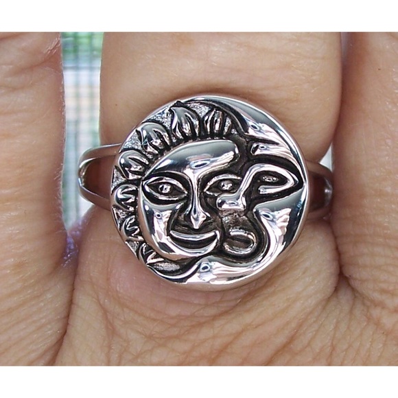 925 STERLING SILVER Sun & Moon High Polished Ring - Picture 3 of 16